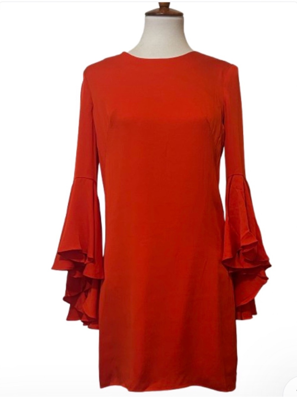 MILLY Stretch Silk Blend Red Ruffle Sleeve Shift Style Cocktail Dress 8